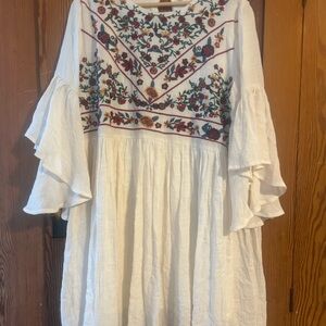 Umgee Cream Dress with Multicolor Floral Embroidery